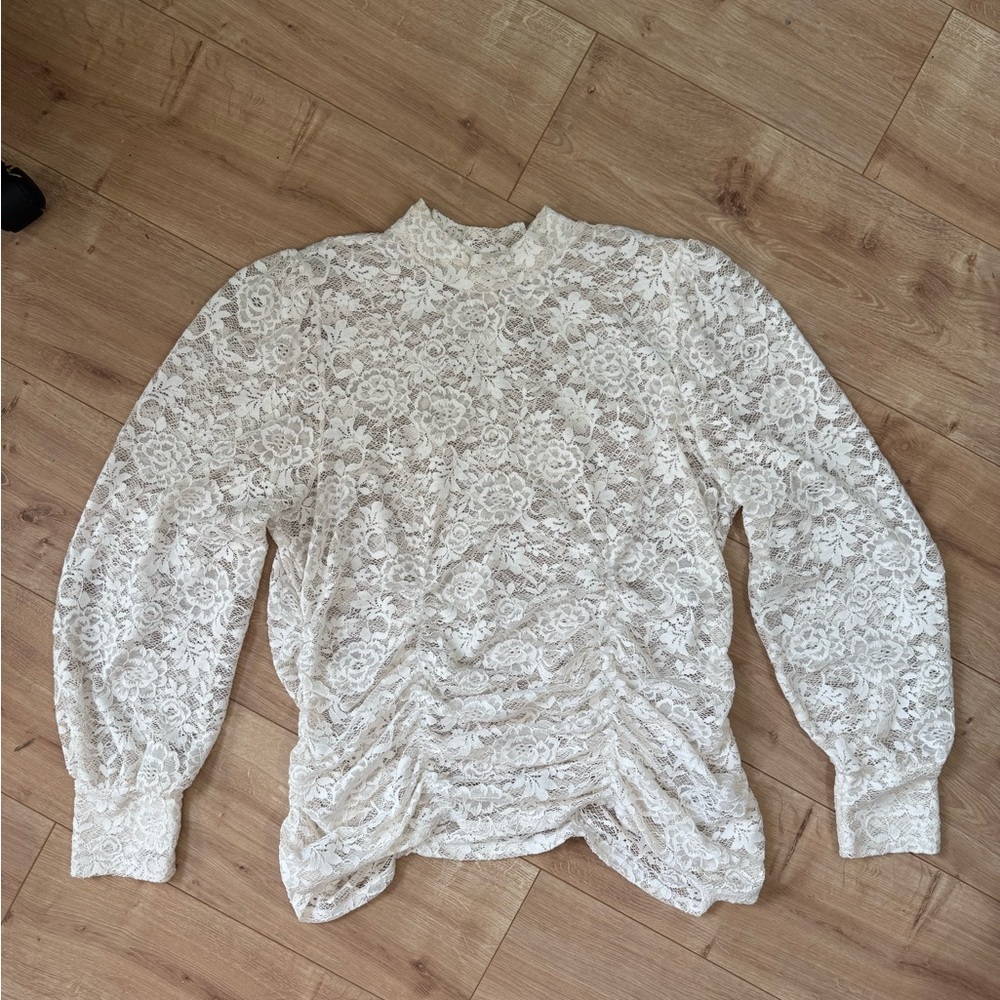 White Floral Lace Mock Neck Top | Size 2XL - Picture 2 of 5